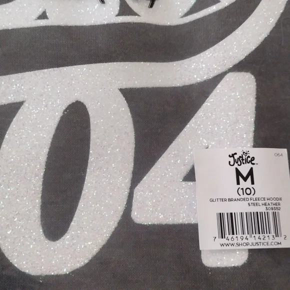 Justice Graphic Hoodie Glitter Branded Fleece. M(10) - Picture 8 of 15